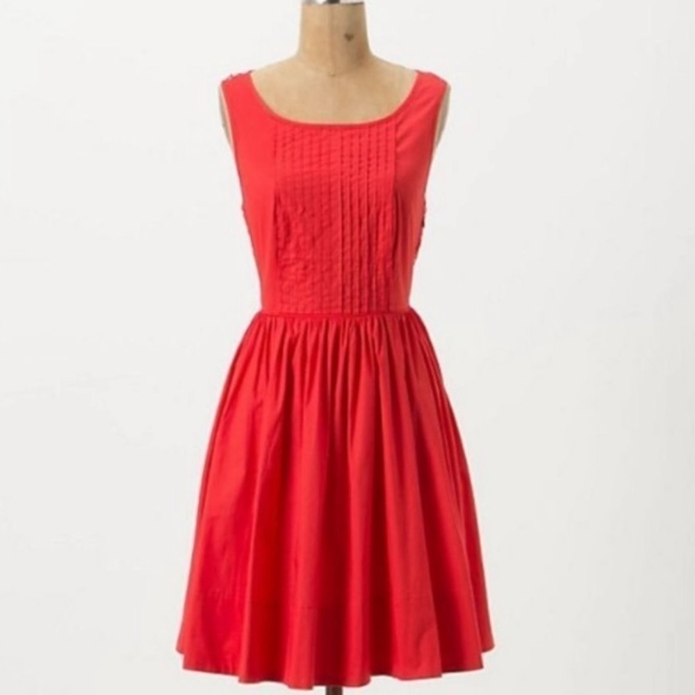 Anthropologie Y2K Fit Flare Feminine Embroidery Moulinette Soeurs Red dress Sz 4